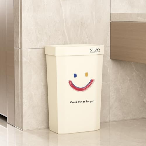 4 Gallon, Small Slim Garbage Can, Open Top Trash Can for Bathroom, Kitchen, Office, Bedroom, Living Room (Smile) - color: Smile