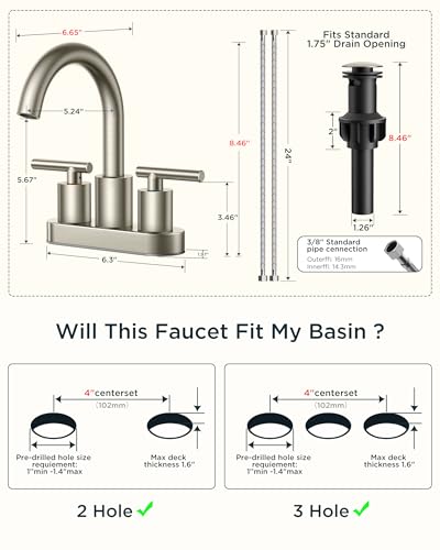 FORIOUS Brushed Nickel Bathroom Faucet 2 Hole, 4" Centerset Faucet Silver | Commercial Bathroom Sink Faucet Brushed Nickel, 4 In Centerset Bathroom Faucet Brushed Nickel with 360° Swivel Spout for RV - color: Stainless Steel, style: Classic