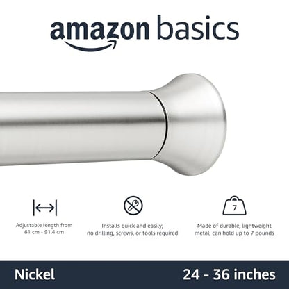 Amazon Basics Easy to Install Spring Tension Curtain Rod, No Drill, Adjustable 24-36" Width, Nickel, Classic Finial, 7 Pound Weight Capacity - color: Nickel, size: 24-36"