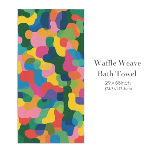 Waffle Bath Towel 29"x58" Quick Dry Vibrant Abstract Pattern Bath Towel, Lightweight Fast Drying Towel, Soft Large Bath Towel for Bathroom, Gym, Travel, Beach Towel