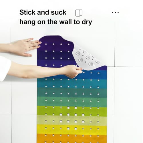 LNOND Rainbow Bathtub Mat, 40 X 16 Inch Tub Mat for Bathroom, Modern Abstract Bath Tub Shower Mat with Drain Holes and Suction Cups - color: Rainbow