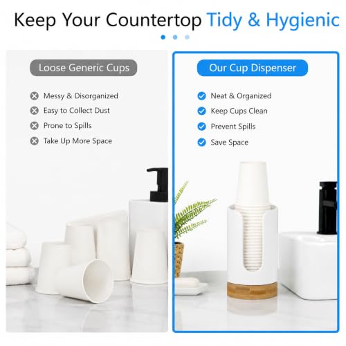 Ceramic Bathroom Cup Holder, 3-5 oz Cup Dispenser, White | Disposable Paper & Plastic Bathroom Cups Holder - Mouthwash Cups Dispenser for Bathroom, Guest Toiletries, Countertop, Coffee - color: White
