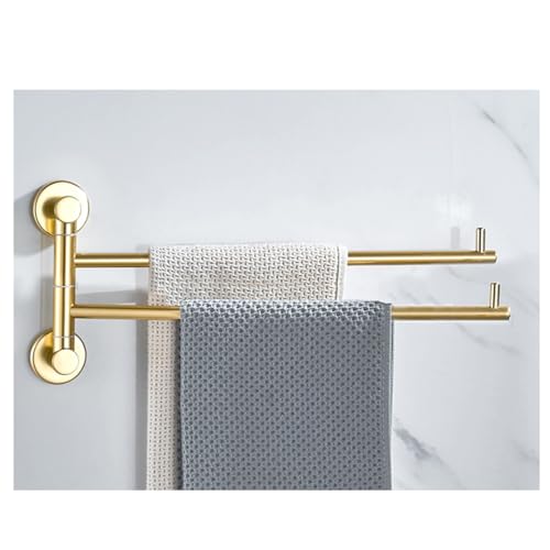ZHOUXIAO Swing Out Towel Bar Holder Wall Mount/Gold Finish Swivel Towel Rack for Bathroom or Kitchen, Metal Towel Bar Folding Arm Swivel Hanger Bathroom Storage 2Bars