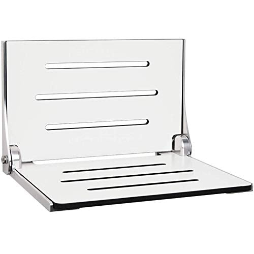 Seachrome Lift-Assist High Back Silhouette Folding Wall Mount Shower Bench, White Seat with Silver Frame - color: White Seat With Silver Frame