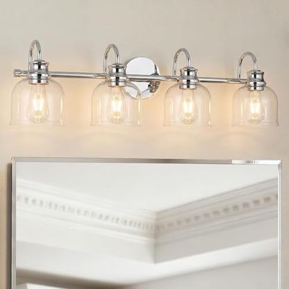 URSOLA 4 Lights 32" Bathroom Vanity Light Fixtures, Chrome Traditional Classic Vanity Light with Clear Glass, Bathroom Lighting Fixtures Over Mirror - color: Chrome, size: 4 Lights
