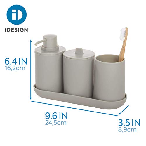 iDesign Bathroom Accessories Set, 4-Piece Sink Tidy with Soap, Toothbrush Holder, Cotton Pad Dispenser and Tray, Made of Plastic, Grey, 24.5 cm x 8.9 cm x 16.2 cm - color: Matte Gray, size: 24.5 cm x 8.9 cm x 16.2 cm