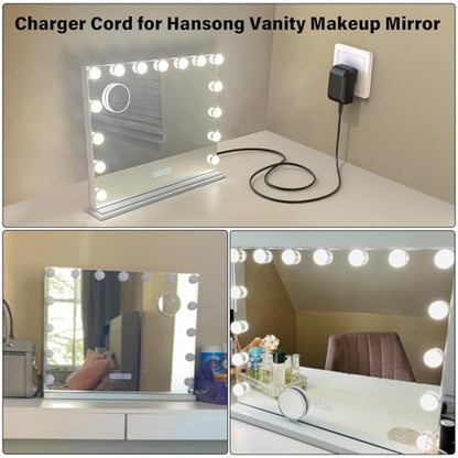 12V 2A Vanity Makeup Mirror Charger Compatible with Hansong Make-up Mirror | Power Cord AC Adapter Fit for Hansong DC117-15 DC11715 Bedroom Light Up Vanity Mirror Charging Plug Cable 12VDC 2000mA DC12V