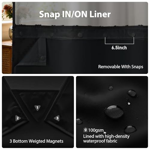 Black Hook Free Chevron Shower Curtain & Fabric Liner,72x87 | Less Time to install, 3 in 1 Fabric Shower Curtain and Liner Set with Magnets, Extra Long, Shower Curtains for Bathroom - color: A Black, size: 72"W x 87"L (Pack of 1)