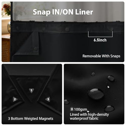 Black Hook Free Chevron Shower Curtain & Fabric Liner,72x87 | Less Time to install, 3 in 1 Fabric Shower Curtain and Liner Set with Magnets, Extra Long, Shower Curtains for Bathroom - color: A Black, size: 72"W x 87"L (Pack of 1)