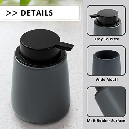 Soap Dispenser Ceramic with Easy-to-Press Pump Hand Lotion Liquid Dispenser for Shampoo Bathroom Kitchen 12 oz Grey - color: Liquid-grey