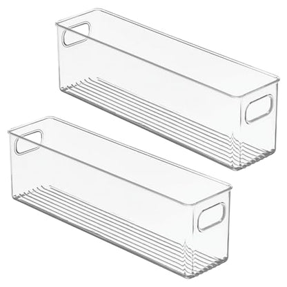 mDesign Plastic Kitchen Organizer - Storage Holder Bin with Handles for Pantry, Cupboard, Cabinet, Fridge/Freezer, Shelves, and Counter - Holds Canned Food, Snacks - 2 Pack - Clear