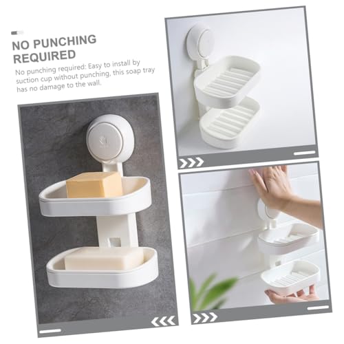 Double-Layer Wall Mount Soap Dish Holder with Suction Cup No Drilling Bathroom Soap Box for Shower Abs Material Draining Tray Extends Bar Life Easy Install Organizer
