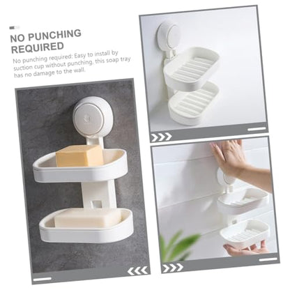 Double-Layer Wall Mount Soap Dish Holder with Suction Cup No Drilling Bathroom Soap Box for Shower Abs Material Draining Tray Extends Bar Life Easy Install Organizer