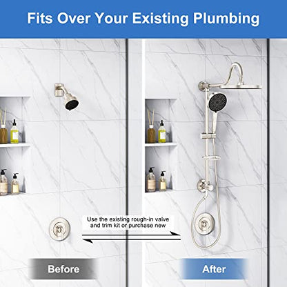 Tearel 9 Inches Rainfall Shower Head and Handheld Showerhead Combo Shower System with Slide Bar, Brushed Nickel - color: Brushed Nickel