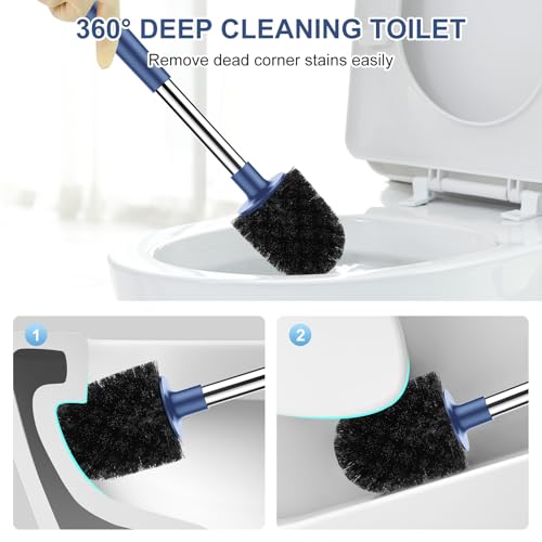 SetSail Toilet Brush and Holder, Self Closing Lid Toilet Bowl Brushes Holder and Extra Long Handle Ventilated Toilet Brush Set for Bathroom Cleaning, Nylon Bristles, Dark & Blue - color: Dark Blue, size: 1 pack