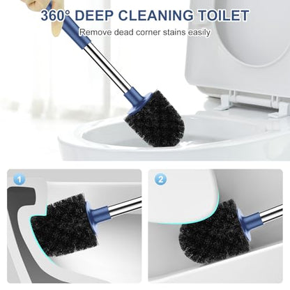 SetSail Toilet Brush and Holder 3 Pack, Self Closing Lid Toilet Bowl Brushes Holder Extra Long Handle Ventilated Toilet Brush Set for Bathroom Cleaning, Nylon Bristles, Dark & Blue - color: Dark Blue, size: 3 packs
