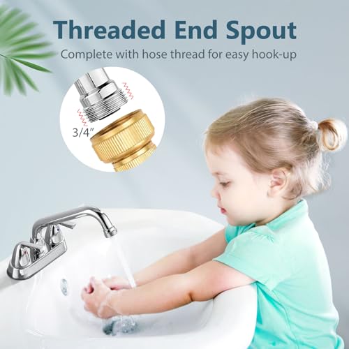 Aolemi Utility Laundry Sink Faucet,3/4" NPT Threaded End,Polish Chrome | 4-Inch Centerset Laundry Faucet For 2-3 Hole Utility Sinks,With 2 Handles,Swivel Stainless Steel Spout and Supply Lines - color: Polish Chrome