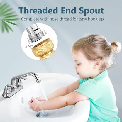 Aolemi Utility Laundry Sink Faucet,3/4" NPT Threaded End,Polish Chrome | 4-Inch Centerset Laundry Faucet For 2-3 Hole Utility Sinks,With 2 Handles,Swivel Stainless Steel Spout and Supply Lines - color: Polish Chrome