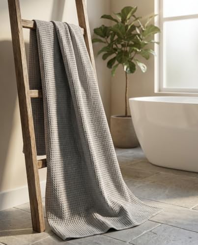 Bamboo Viscose Waffle Bath Towels - Pack of 4 - Grey - 250 GSM – 100% Viscose Derived from Bamboo - Quick-Dry Waffle Weave - Spa & Gym Ready - Oeko-TEX Certified – Absorbent - Breathable - color: Grey