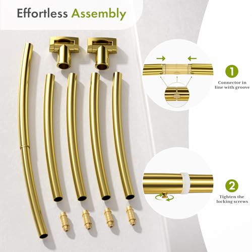 AmazerBath 20-84 Inches Arched Curved Shower Curtain Rod, Heavy Duty Shower Rod Rust Proof Bathroom Curtain Rod, Adjustable Telescoping Design Easy Segmented Installation, Need to Drill, Gold - color: Gold