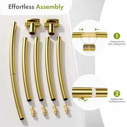 AmazerBath 20-84 Inches Arched Curved Shower Curtain Rod, Heavy Duty Shower Rod Rust Proof Bathroom Curtain Rod, Adjustable Telescoping Design Easy Segmented Installation, Need to Drill, Gold - color: Gold