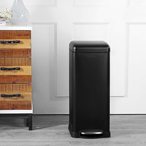 happimess Betty 8 Gal Step Trash Can Soft-Close Lid, Charcoal Black | Fingerprint Resistant, Removable Liner, Semi-Rectangular, Steel Pedal, Iron Powder Coated, 27" Height, Non-Skid Base - color: Black