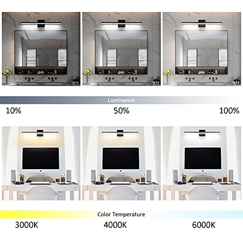 Ralbay 24in Dimmable Black Vanity Light with Remote Control Color Temperature Adjustable 20W Modern LED Bathroom Lighting Fixture - color: Black-Remote Control, size: 24 inch