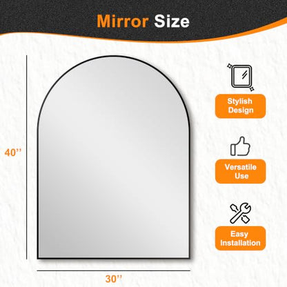 Arched Bathroom Mirror, Black, 40"x30" - color: Black, size: 40"L x 30"W