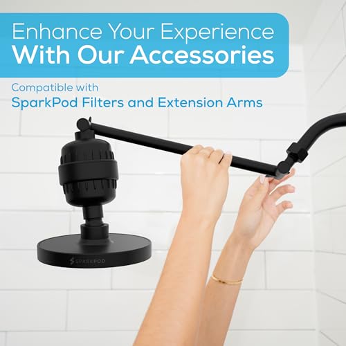 SparkPod Rain Shower Head, 6 Inch Round, Midnight Black Matte Finish | High Pressure Shower Heads, 90 Nozzles, Adjustable Showerhead, No Tools Needed, Universal Connection - color: Midnight Black Matte, style: 6 Inch Round