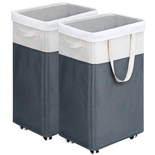 Goodpick 2-Pack Rolling Laundry Basket with Wash Bag, Hamper for Dorm, 75L | Laundry Hamper with Wheels & Handles for Dirty Clothes, Clothes Hamper, Dorm Room Essentials, Grey & White - color: Grey & White 2-Pack