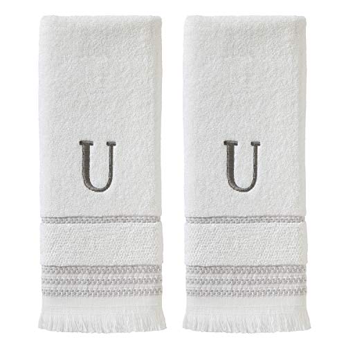 SKL Home Casual Monogram Hand Towel Set, U, 16x26, White 2 Count - color: Casual Monogram Hand Towel Set, size: Hand Towel Set, style: U