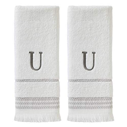 SKL Home Casual Monogram Hand Towel Set, U, 16x26, White 2 Count - color: Casual Monogram Hand Towel Set, size: Hand Towel Set, style: U