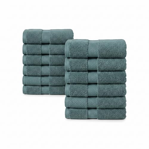 12 Pack Organic Cotton Washcloths, 700 GSM, 13x13in – Slate Gray | Plush face towels set, soft, absorbent, quick-drying wash cloths for showering, GOTS & Oeko-TEX, baby face cloths, 13x13 in - color: Slate Gray