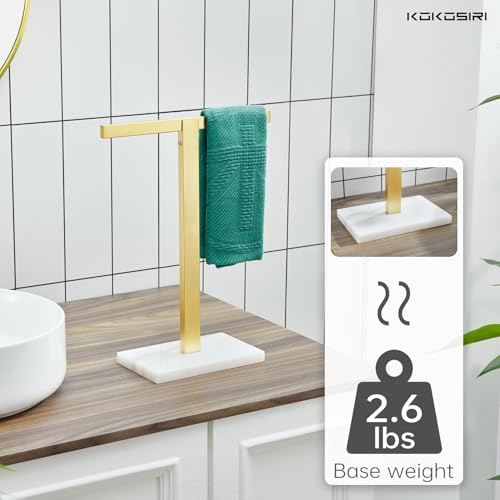 KOKOSIRI Hand Towel Holder Stand Towel Rack with Marble Base for Bathroom Kitchen Vanity Countertop, Gold Stainless Steel 15.7'' Height THS0002-SM-BG - color: Brushed Gold, size: 1-Bar