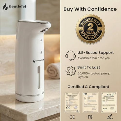 GentleJet Cloudfoam Automatic Foaming Soap Dispenser Touchless Foam Dispenser for Kids & Family, Soft Rich Foam, USB-C Rechargeable, No-Clog Design, IPX5 Waterproof, 320 ml - color: White - Chrom