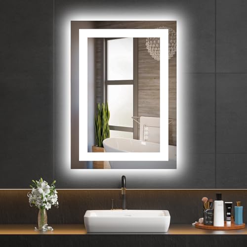 Hivone 28"X20" LED Bathroom Mirror with Lights, Anti-Fog, Dimmable, Backlit + Front Lit, Smart Bathroom Vanity Mirror, Memory Function, Shatterproof, Tempered Glass (Horizontal/Vertical) - size: 28"L x 20"W