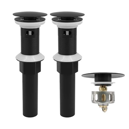 Bathroom Sink Drain,2 Pack Drain Stopper with Overflow,Pop Up Drain Assembly with Detachable Strainer Basket,Built-in Anti-Clogging, Stainless Steel Nut Mattle Black - color: 2 Pack-matte Black-big Cap, style: With Overflow