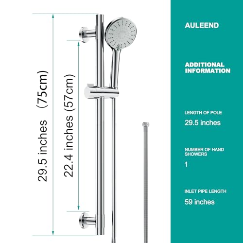Shower Slide Bar Handheld Shower Head with Hose, 5-Function Hand Shower with Wall Mount，shower slide bar,adjustable height shower head (A-round, Chrome) - color: Chrome