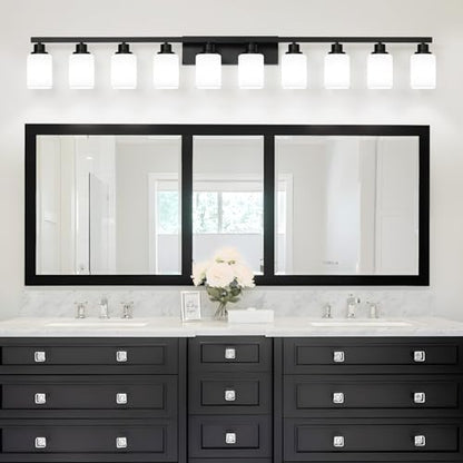 10-Light Bathroom Vanity Light,Modern Matte Black Bathroom Light Fixtures with Square Frosted Glass,64.5in Wall Sconces Over Mirror Restroom,Living Room Hallway E26 - color: Black, size: 10-Light