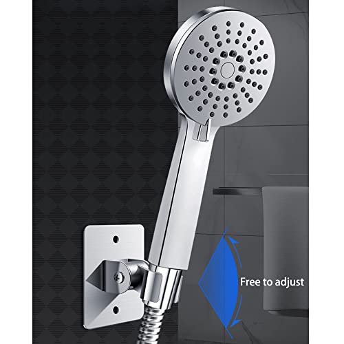 2Pieces Adjustable Angle Shower Head Holder, Bathroom Shower Wand Holder, Universal Shower Bracket, SUS304 Stainless Steel Handheld Shower Head ( Self Adhesive+Screw)