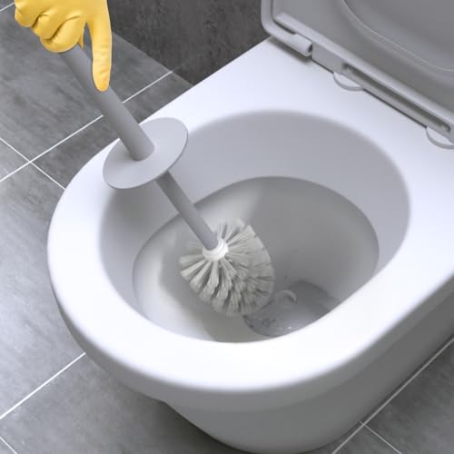 Topsky 2 Pack Compact Toilet Brush & Holder Set, Plastic Round Barrel Loo Brush with 2 Replacement Toilet Brush Head, Durable for Bathroom Toilet, Gray - color: Gray