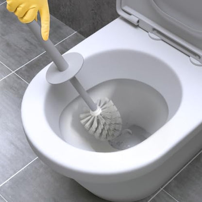 Topsky 2 Pack Compact Toilet Brush & Holder Set, Plastic Round Barrel Loo Brush with 2 Replacement Toilet Brush Head, Durable for Bathroom Toilet, Gray - color: Gray