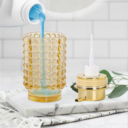 Foaming Soap Dispenser, Amber Glass Foam Soap Dispenser with Gold Pump, 12 Oz Refillable Bathroom Lotion Container Pump Bottle for Bathroom Kitchen Countertop - color: Amber