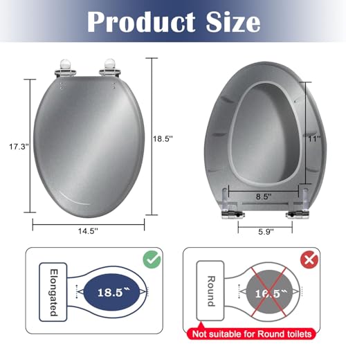 Elongated Toilet Seat Abstract texture light gray metal wall Resin Toilet Seat Slow Quiet Close with Quick-Release Hinges Toilet Seat with Cover Easy to Clean Install - color: Color8, size: V-Elongated