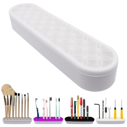 1Pcs White Makeup Brushes Holder Silicone Make Up Brush Holder Stand Makeup Vanity Brush Holders for Painting Pen Brushes Nail Clippers Drill Pens Ruler Sewing Craft Tools - color: White