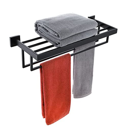 KOKOSIRI Matte Black Towel Rack 24'' Bathroom Towel Shelf with Double Towel Bars SUS304 Stainless Steel Wall Mounted, B6003BK - color: Matte Black, size: 24-Inch