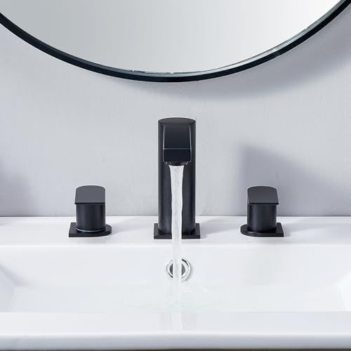 Bathroom Faucet Black 3 Hole, Matte Black Widespread Bathroom Faucet, 2-Handle 8-Inch Center Mount Bathroom Sink Faucet with Hose and Pop-Up Drain for RV Bath Vanity Lavatory, VAL079BRH - color: Matt Black