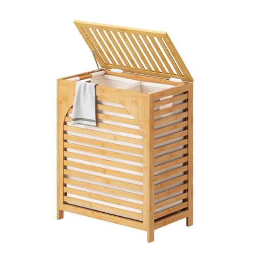 Laundry Hamper with Lid, Bamboo with Handles and Removable Liner Bag, 125L Laundry Basket for Bedroom, Bathroom & Laundry Room (Natural) - color: Natural