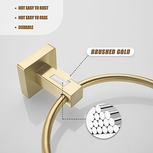 Leyden Brushed Gold Hand Towel Holder, Bathroom Towel Ring, Bath Hand Towel Hangers Wall Mounted Half Round Modern - color: Gold