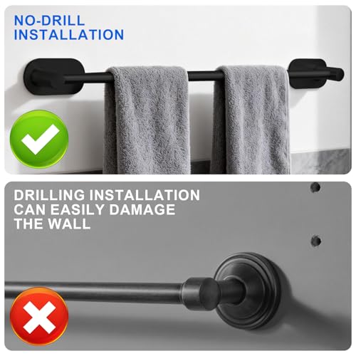 Self Adhesive Towel Bar, Adjustable 16-24" Stick Bath Towel Rack for Bathroom, SUS304 Stainless Steel No Drill Stick on Wall Bathroom Towel Holder for Home, Kitchen (1 Pack Black) - color: Black